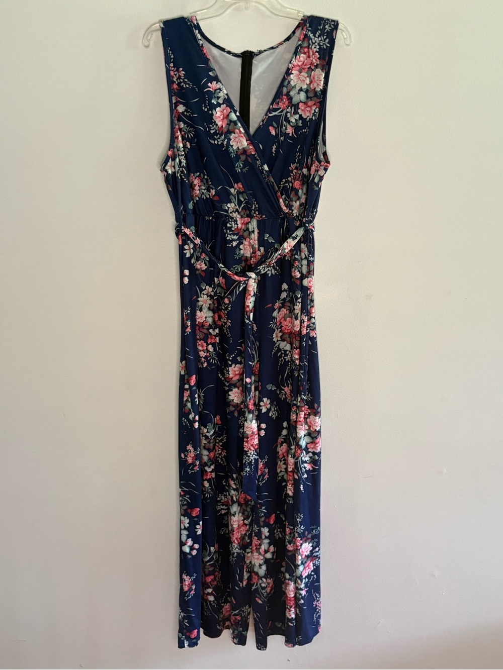 SHEIN Navy Floral Sleeveless Wrap Jumper with Pink Accents 3XL